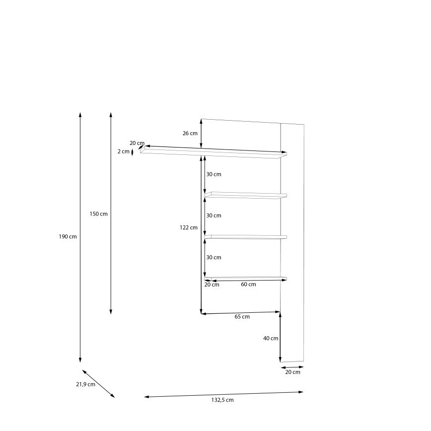 Zidna polica INAR hrast/crna
