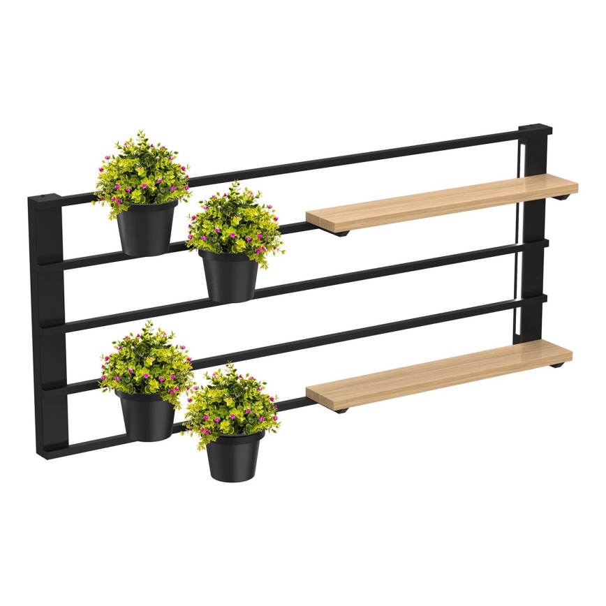 Zidna polica s teglom za cvijeće i LED rasvjetom SHELF 50x118 cm crna/bež/bor