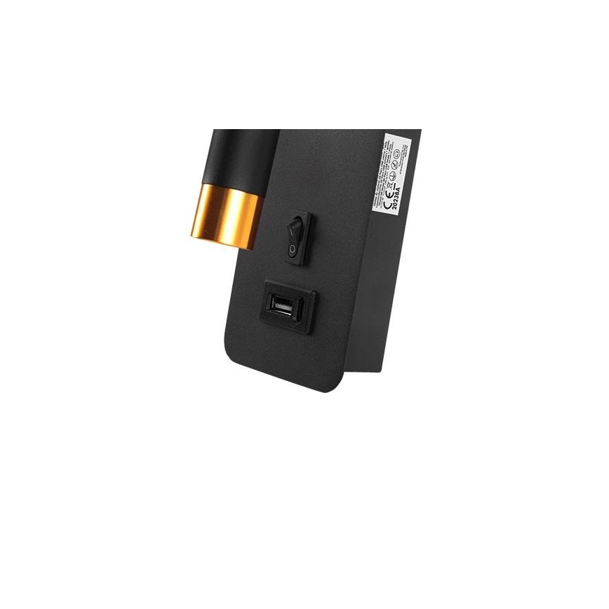Zidna reflektorska svjetiljka s USB punjačem 1xG9/35W/230V crna/zlatna