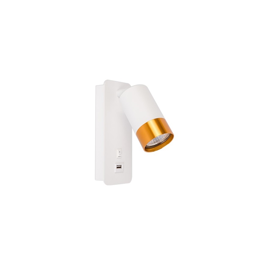 Zidna reflektorska svjetiljka s USB punjačem 1xGU10/35W/230V bijela/zlatna
