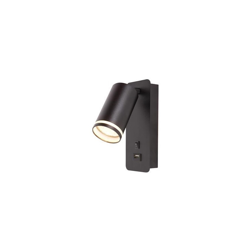 Zidna reflektorska svjetiljka s USB punjačem 1xGU10/35W/230V crna