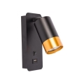 Zidna reflektorska svjetiljka s USB punjačem 1xGU10/35W/230V crna/zlatna
