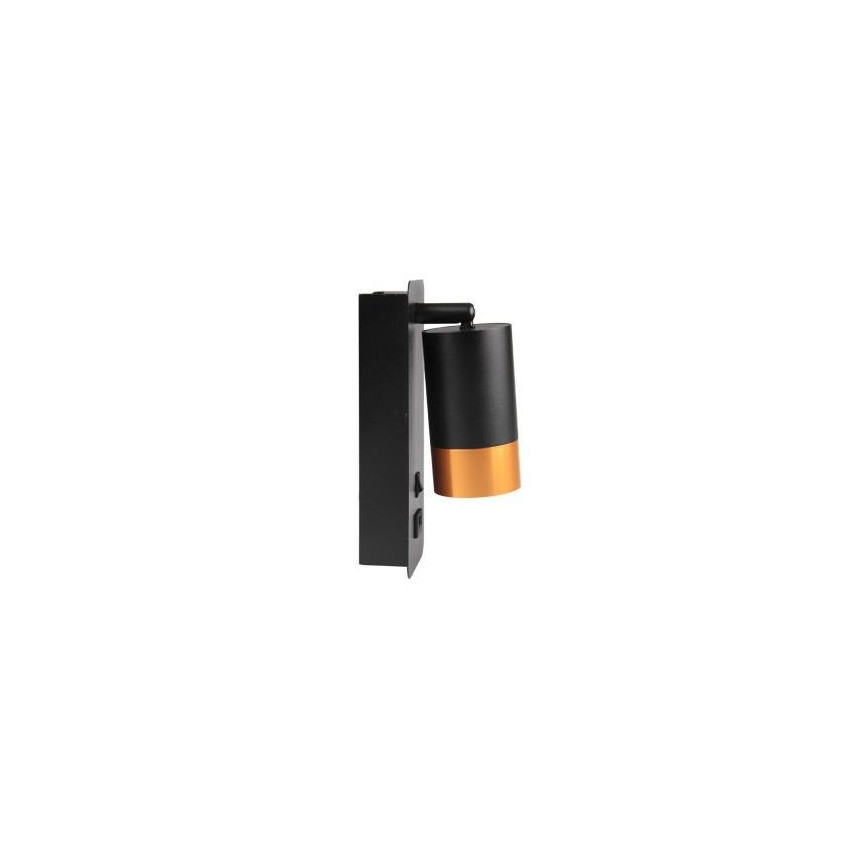 Zidna reflektorska svjetiljka s USB punjačem 1xGU10/35W/230V crna/zlatna