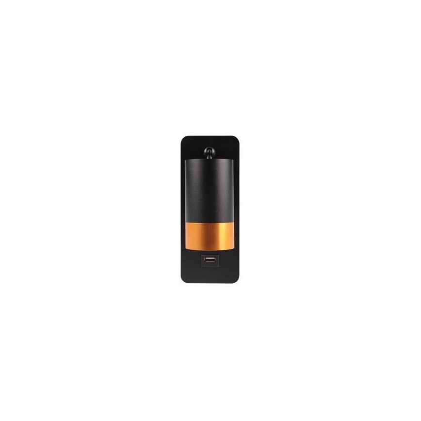 Zidna reflektorska svjetiljka s USB punjačem 1xGU10/35W/230V crna/zlatna