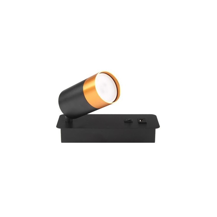 Zidna reflektorska svjetiljka s USB punjačem 1xGU10/35W/230V crna/zlatna