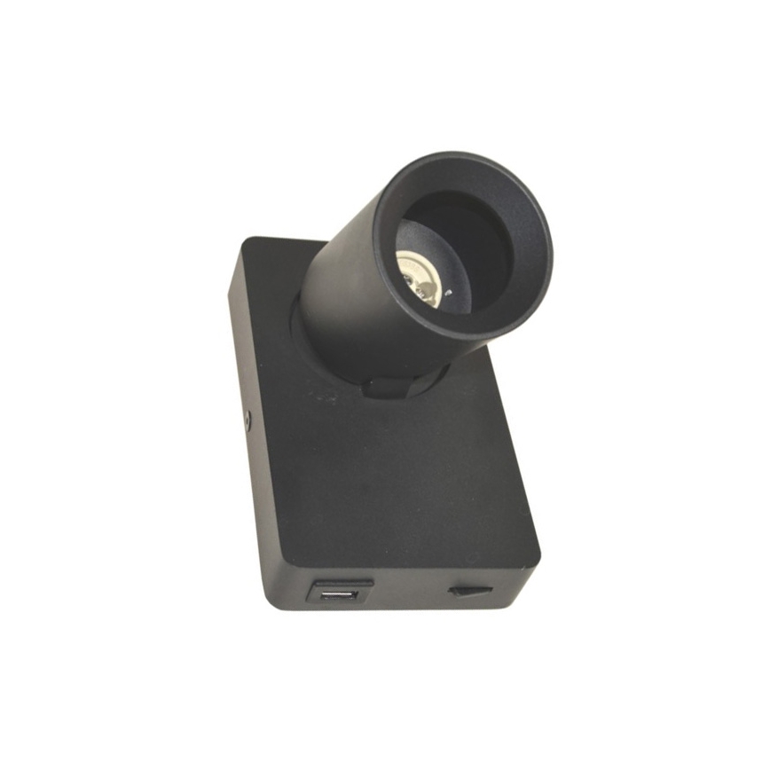 Zidna reflektorska svjetiljka TAFT 1xGU10/30W/230V USB crna