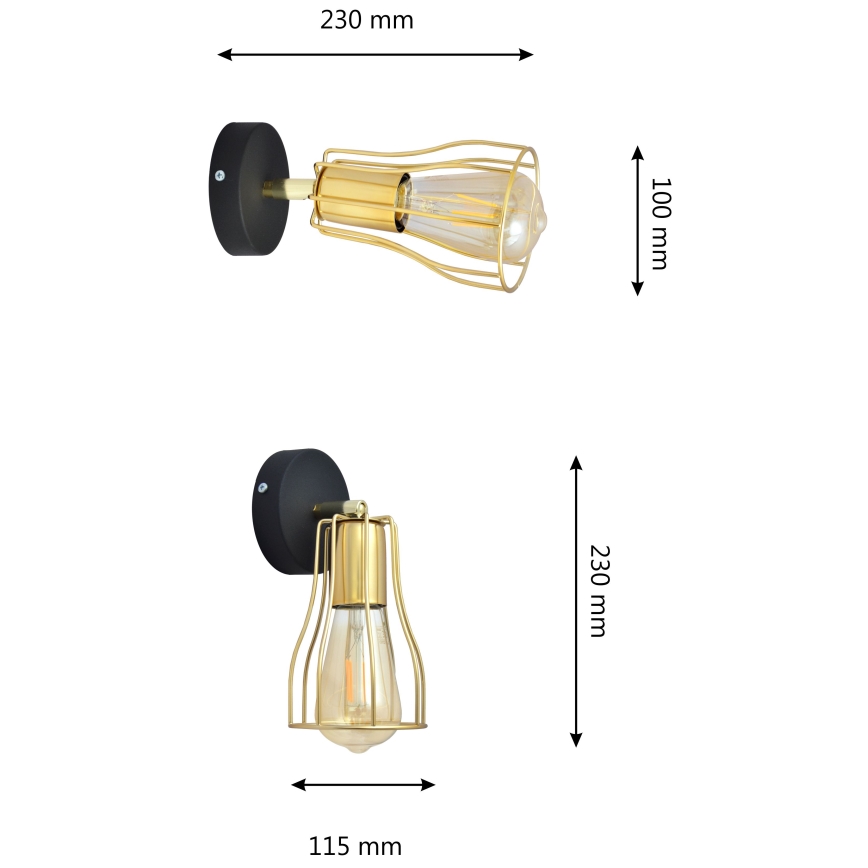 Zidna reflektorska svjetiljka TUBE 1xE27/15W/230V zlatna/crna