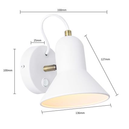 Zidna spot svjetiljka ASTAMA 1xE27/40W/230V bijela/mesing