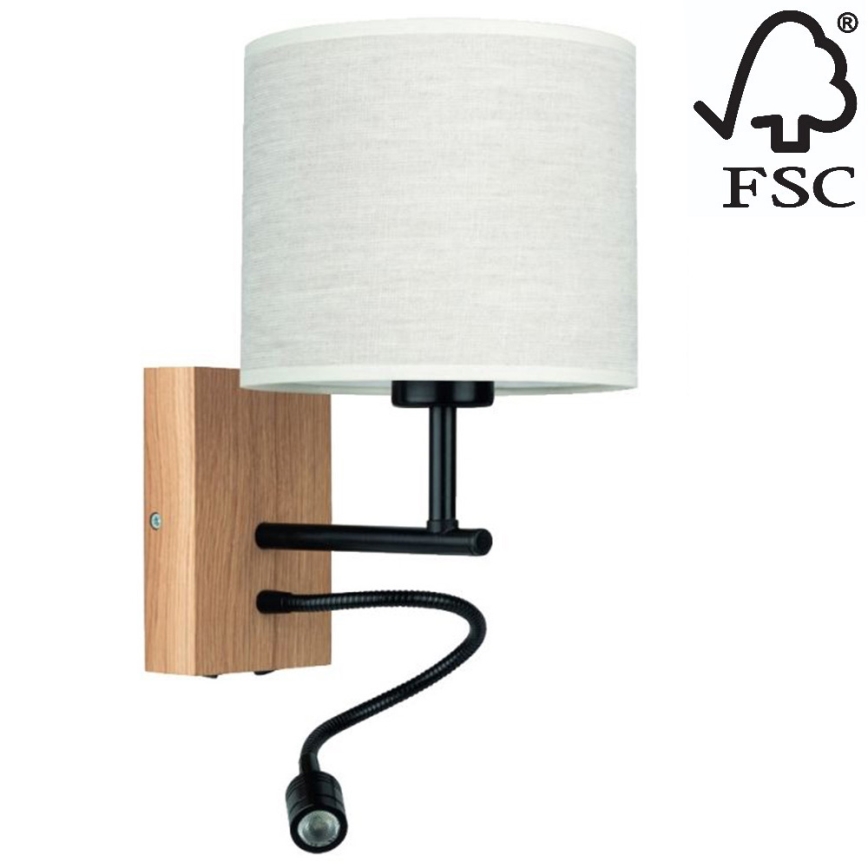 Zidna svjetiljka BOHO 1xE27/25W + LED/1W/230V hrast – FSC certificirano