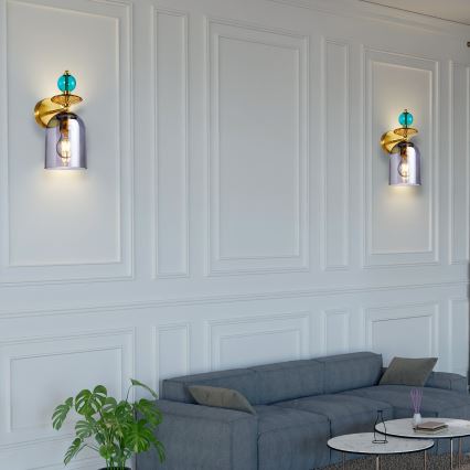 Zidna svjetiljka TROPEA 1xE27/15W/230V zlatna/plava/zadimljena bež/siva