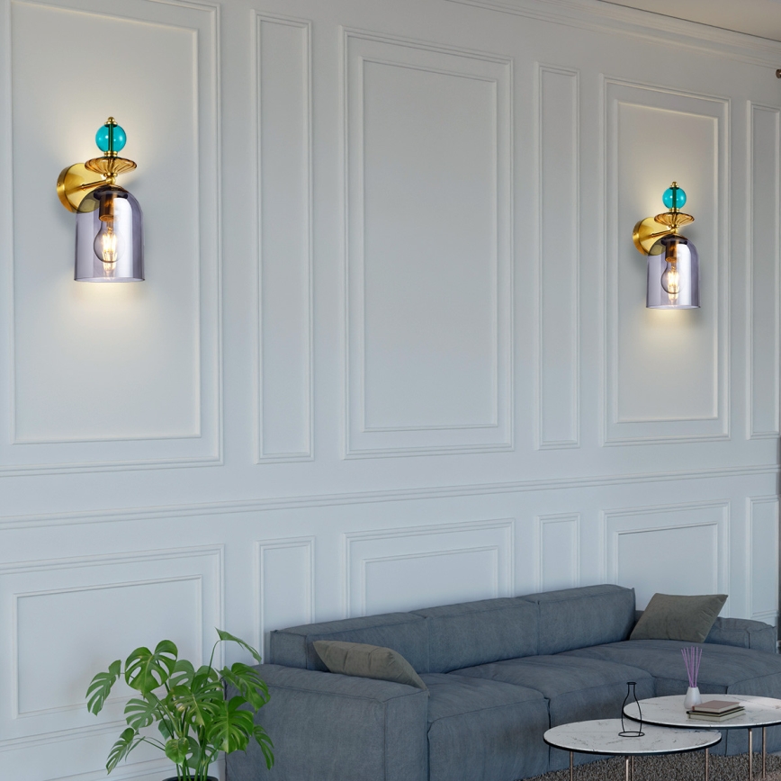 Zidna svjetiljka TROPEA 1xE27/15W/230V zlatna/plava/zadimljena bež/siva