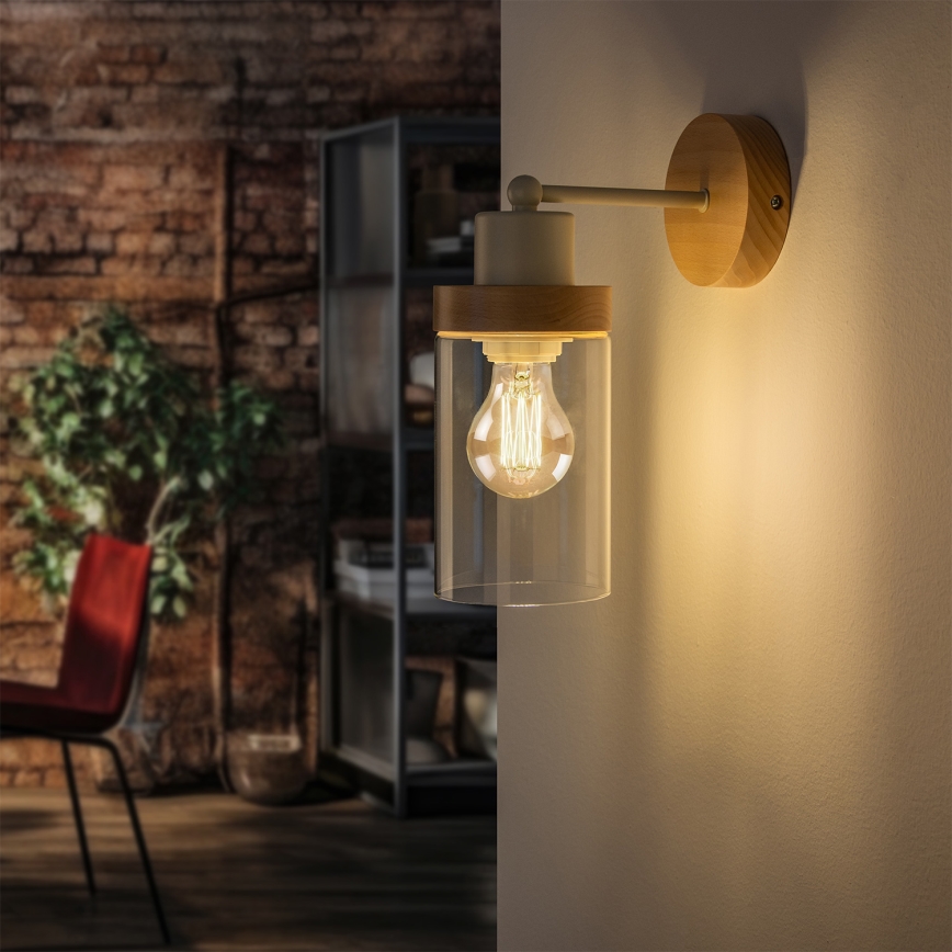 Zidna svjetiljka WOODNEST 1xE27/15W/230V borovina/krem