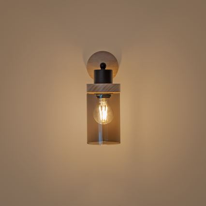 Zidna svjetiljka WOODNEST 1xE27/15W/230V borovina/zadimljena crna