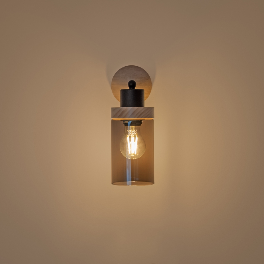 Zidna svjetiljka WOODNEST 1xE27/15W/230V borovina/zadimljena crna