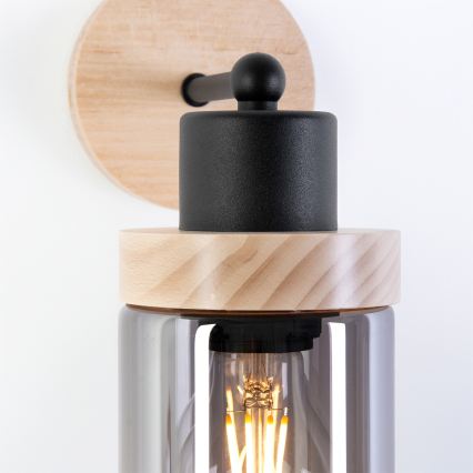 Zidna svjetiljka WOODNEST 1xE27/15W/230V borovina/zadimljena crna