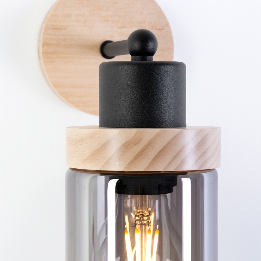 Zidna svjetiljka WOODNEST 1xE27/15W/230V borovina/zadimljena crna