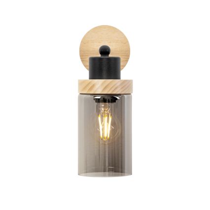 Zidna svjetiljka WOODNEST 1xE27/15W/230V borovina/zadimljena crna