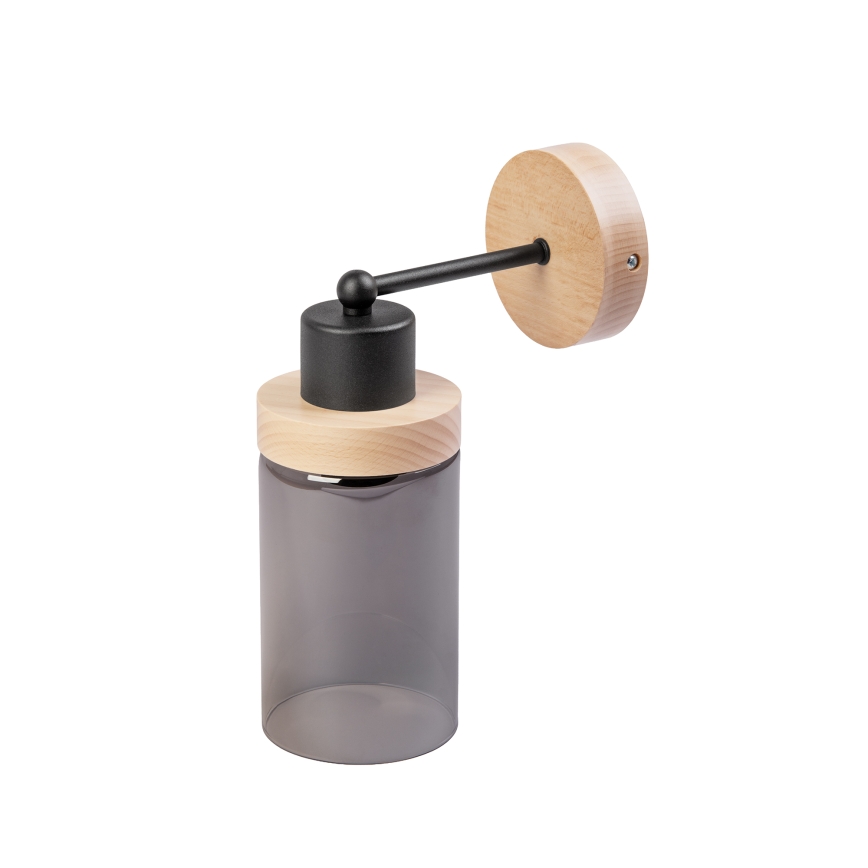 Zidna svjetiljka WOODNEST 1xE27/15W/230V borovina/zadimljena crna