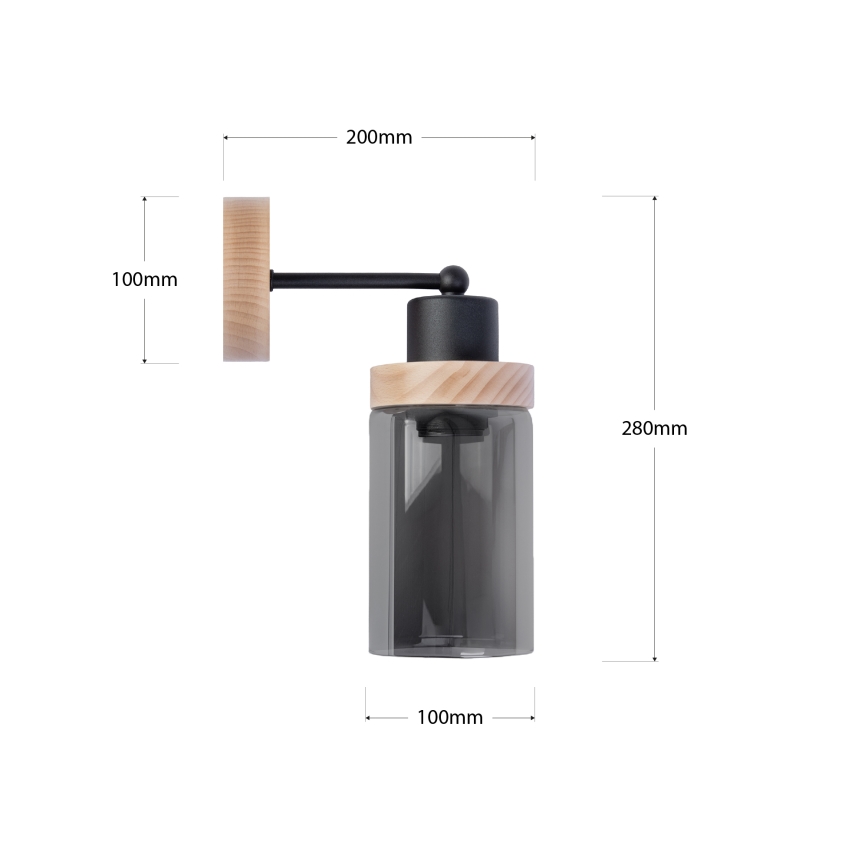 Zidna svjetiljka WOODNEST 1xE27/15W/230V borovina/zadimljena crna