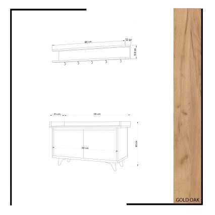 Zidna vješalica ARASSO 18,8x80 cm + ormarić za cipele 60x90 bijela/smeđa