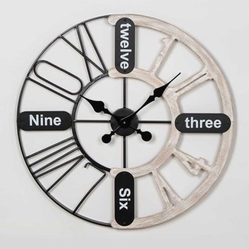 Zidni sat 1xAA promjer 60 cm crna/bijela patina