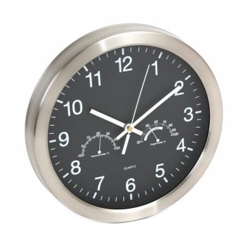 Zidni sat s termometrom i higrometrom 1xAA crna