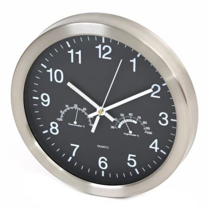 Zidni sat s termometrom i higrometrom 1xAA crna