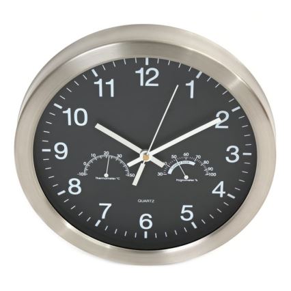 Zidni sat s termometrom i higrometrom 1xAA crna