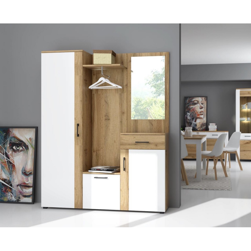 Zidni set za predsoblje s ogledalom NOLAN hrast artisan/bijela