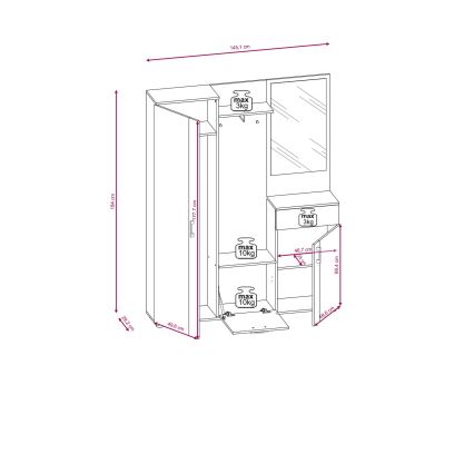 Zidni set za predsoblje s ogledalom NOLAN hrast artisan/bijela