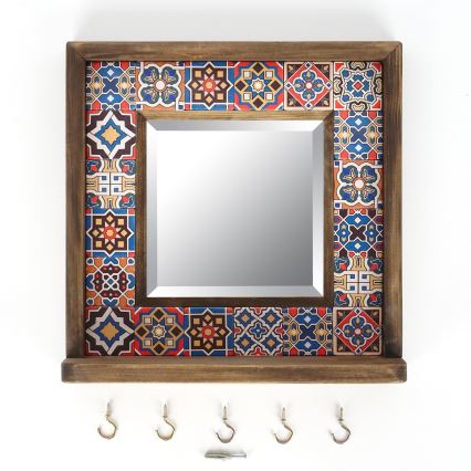 Zidno ogledalo 33x32,5 cm bor/crvena