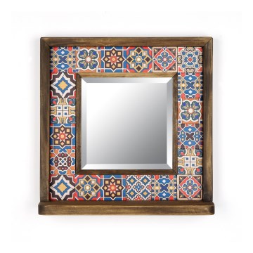 Zidno ogledalo 33x32,5 cm borovina/crvena