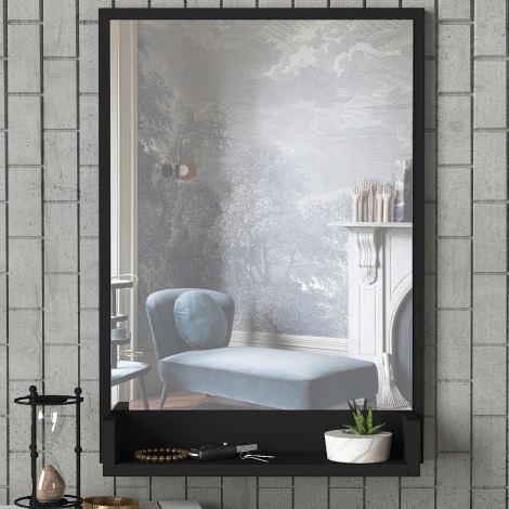 Zidno ogledalo s policom COSTA 75x45 cm crna