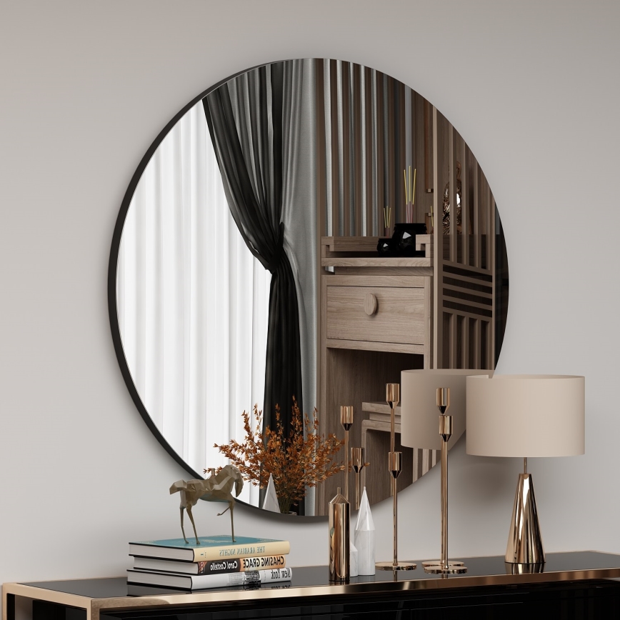 Zidno ogledalo ZEOS promjer 70 cm crna