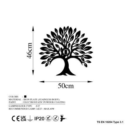 Zidno svjetlo HEART TREE 1xE27/40W/230V crno