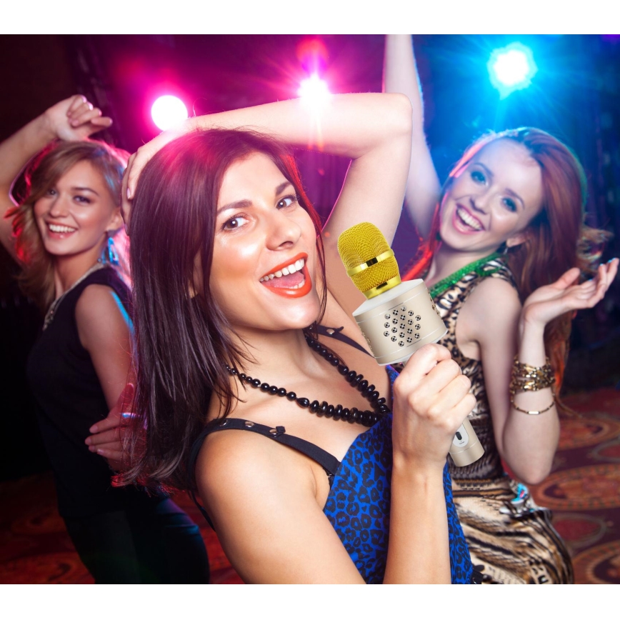 Zlatni karaoke mikrofon 6W/5V 1500 mAh Bluetooth