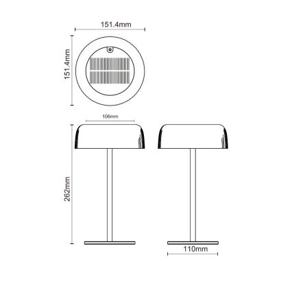 Zuma Line - LED Prigušiva solarna punjiva stolna lampa LED/2,5W/2000 mAh IP44 crna