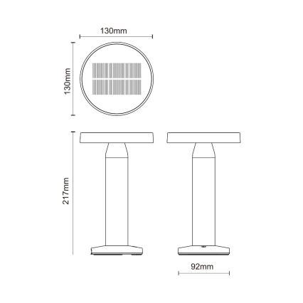 Zuma Line - LED Prigušiva solarna punjiva stolna lampa LED/2W/2000 mAh IP44 crna