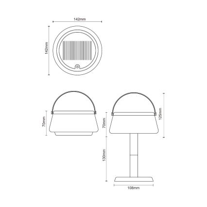 Zuma Line - LED Prigušiva solarna punjiva stolna lampa LED/2,2W/2000 mAh IP44 crna