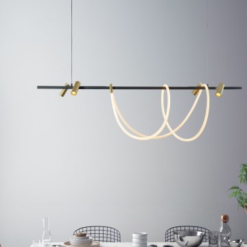 Zuma Line - LED prigušivački luster na užetu LED/60W + LED/7,5W/230V 2700-6000K crna/zlatna + daljinski upravljač