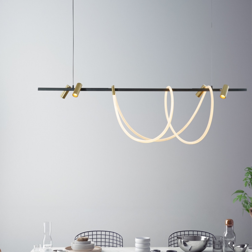 Zuma Line - LED Prigušivi luster na sajli LED/60W + LED/7,5W/230V 2700-6000K crna/zlatna + daljinski upravljač