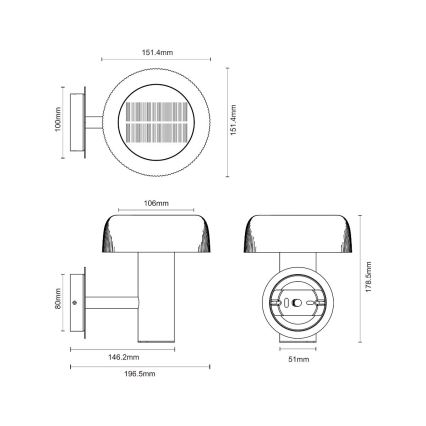 Zuma Line - LED Solarna zidna lampa LED/2,5W/2000 mAh IP44 crna
