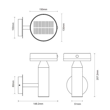 Zuma Line - LED Solarna zidna lampa sa senzorom za pokret i dan/noć LED/4,5W/2000 mAh IP44 crna
