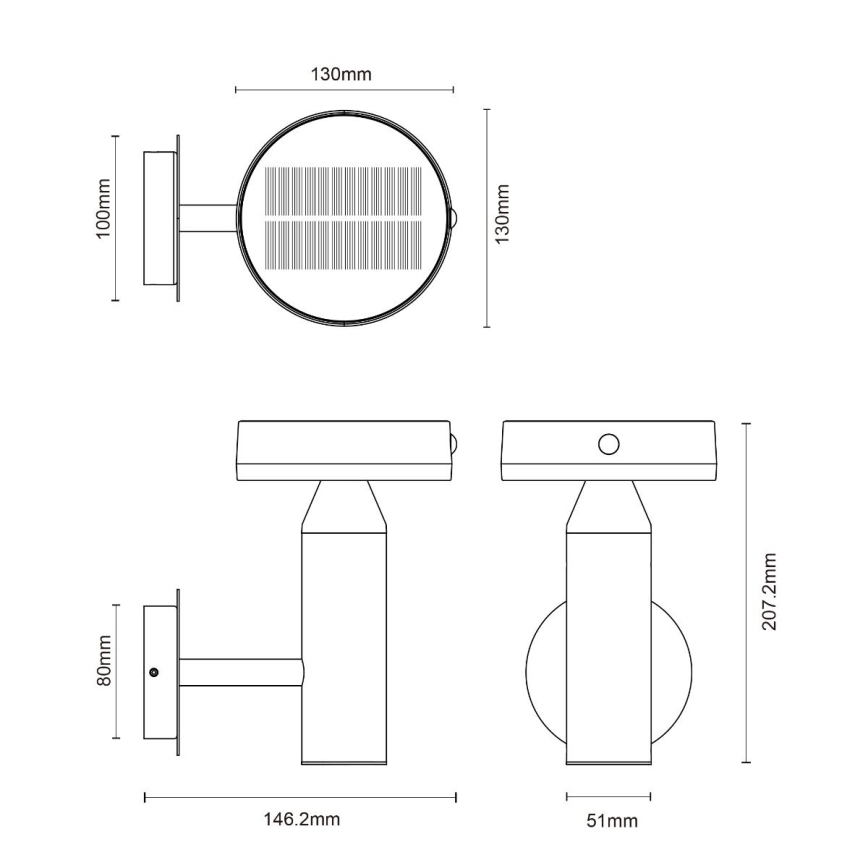Zuma Line - LED Solarna zidna lampa sa senzorom za pokret i dan/noć LED/4,5W/2000 mAh IP44 crna
